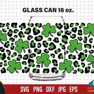 St.Patrick&#39;s Day Can Glass Svg, Lucky Svg Full Wrap for Libbey Glass 16 Oz, Shamrock Can Glass Svg, Lucky Coffee Glass Svg