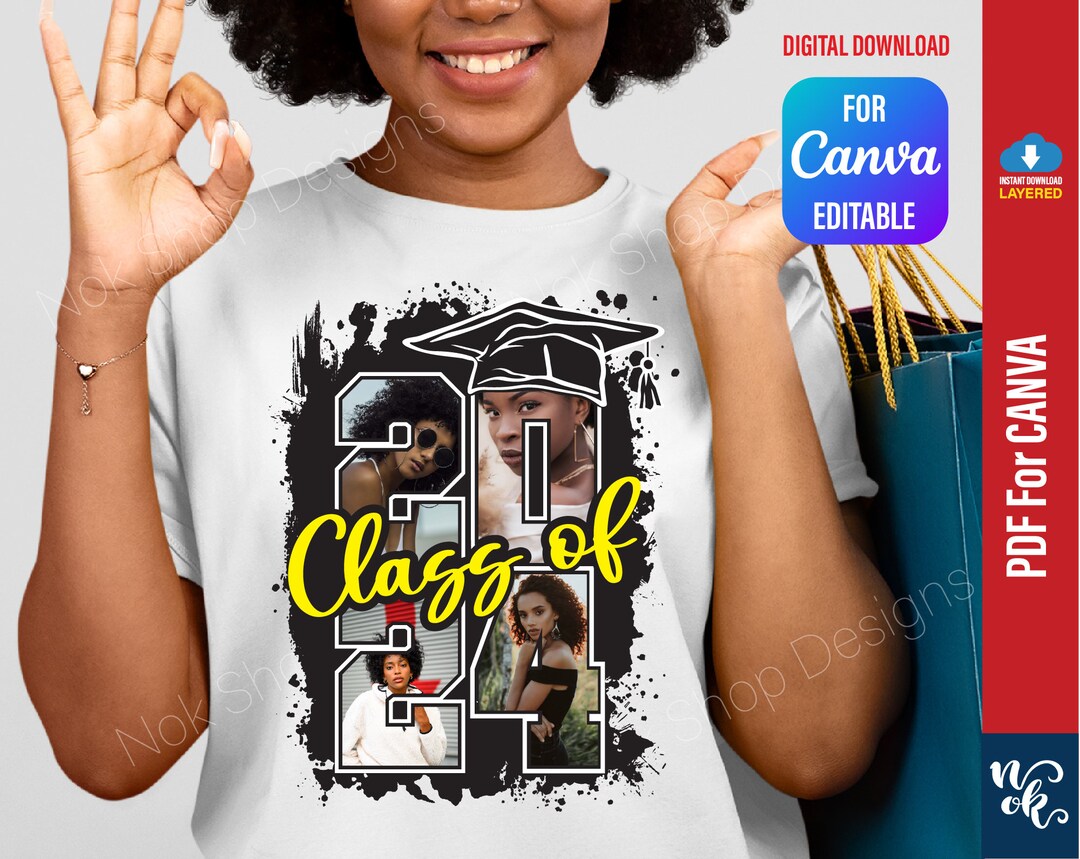 Class of 2025 Template Pdf for Canva Easy Add Pictures Inside Numbers