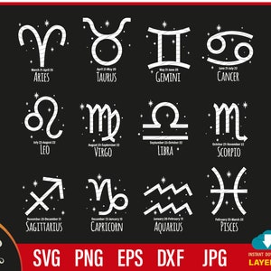 Zodiac Signs SVG Bundle | zodiac svg | Horoscope SVG, astrology svg, Leo, Taurus, Gemini, Virgo, Aries, Libra, Pisces, Cancer svg for cut.