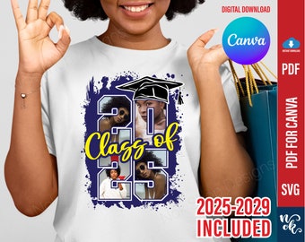 Class of 2025 Template pdf for Canva easy add pictures inside numbers, Graduate Shirt Gift idea, sublimation Graduation, Editable in canva