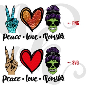 Paz, amor, mamá SVG: Mano de bruja de Halloween, moño desordenado (Descarga digital)