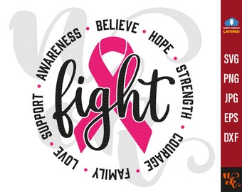 Breast Cancer Awareness Ribbon SVG: Fight Cancer, Strong Girls (Digital Download)