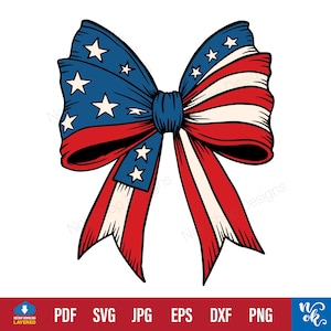 Coquette Bow USA bandiera svg png, fiocco 4 luglio svg, bandiera americana coquette nastro fiocco svg file di taglio per Cricut, sublimazione png