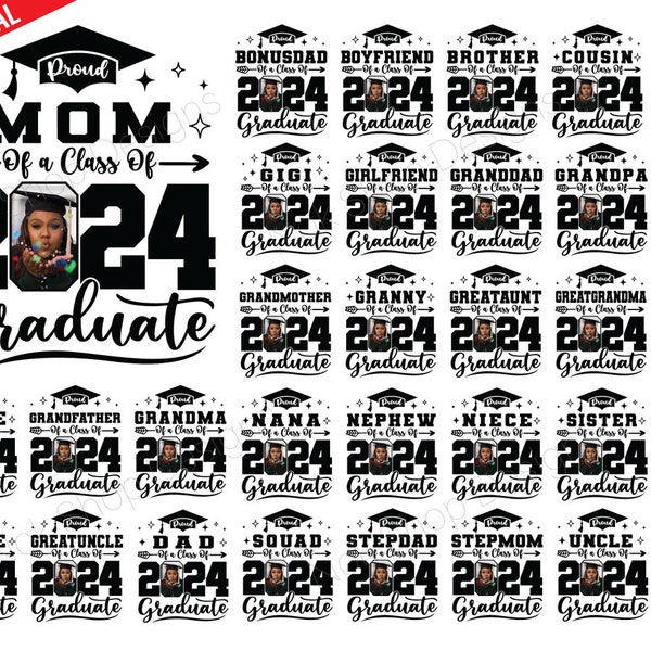 Graduado Svg, Orgulloso Graduado 2024 SVG Bundle, Graduación Svg PNG, Orgulloso Senior Svg, Senior Family camisa a juego Svg, 2024 Foto de graduación