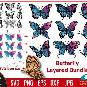 Pacote SVG de borboletas, clipart de borboletas, estêncil de borboletas, arquivos SVG para Cricut, Silhouette Cameo, corte a laser Glowforge.