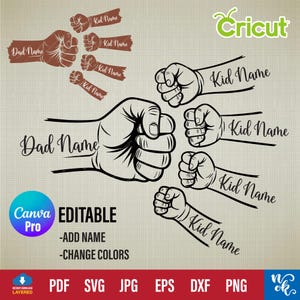 Father&#39;s Day Fist Bump Set svg, Dad Fist Bump Svg, Father&#39;s Day Canva, Baby Toddler Kid Dad Fist Bump, customized name SVG, Family SVG
