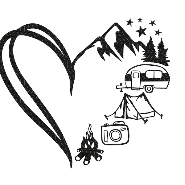 Camping Heart SVG, Love To Camp svg, HTV Cut File, Vinyl Decal Cut File, Drawn Heart svg, Vinyl Stencil Cut File, Png, SVG, Digital download