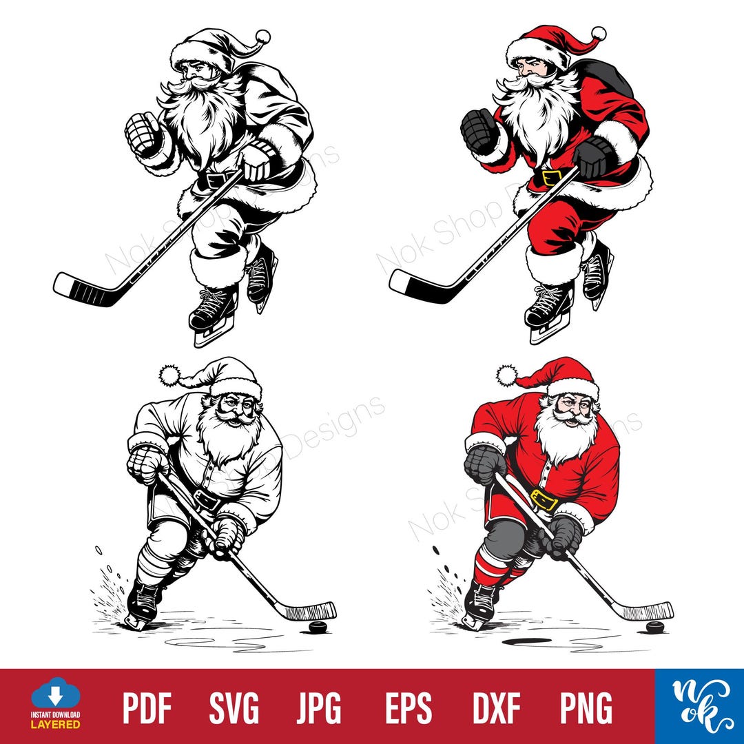 Santa Playing Ice Hockey Svg, Santa Claus Playing Hockey Christmas Svg ...