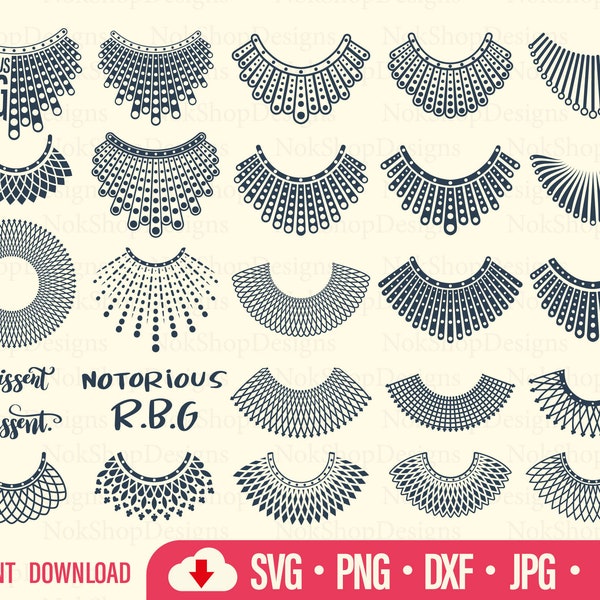 23 Collar RBG Svg Big Bundle, Png Svg for t-shirt mugs or craft project, Cut Files for Cricut & Silhouette. i dissent svg, NOTORIOUS RBG png