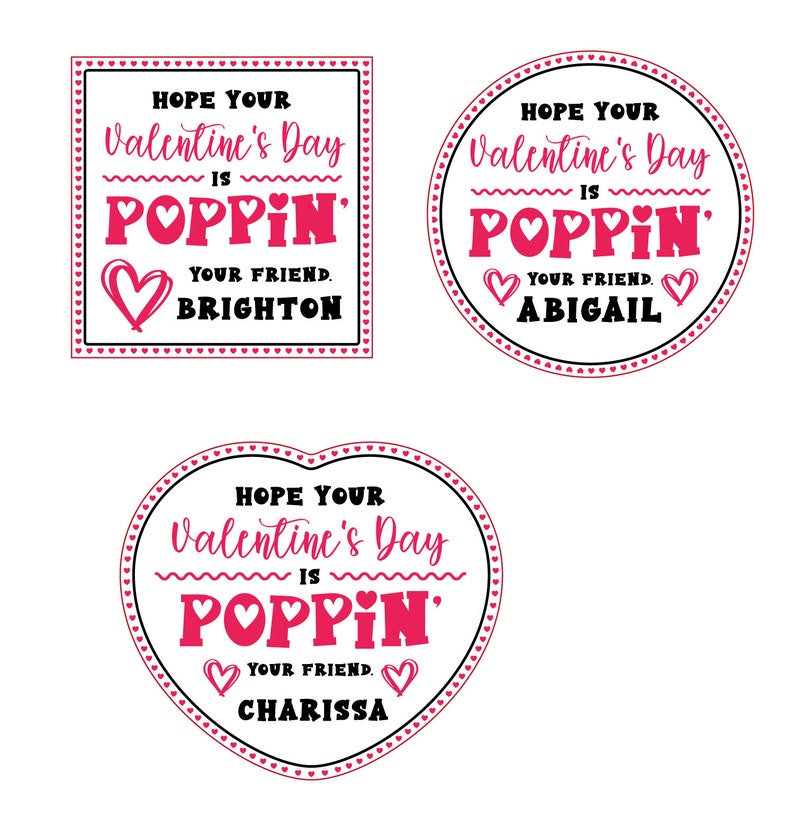 Hope Your Valentines Day is Poppin Digital Printable Valentine Tags Bundle, Valentines day cards for kids classrooms. PDF ready to print. image 2