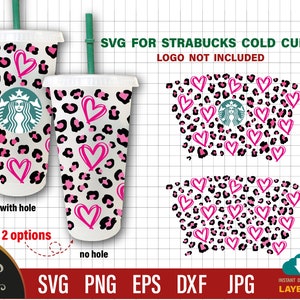 Heart doodle svg, Leopard skin svg for Valentine Wrap Cold cup Cold Cup 24oz, hearts drawn svg, cheetah svg, Cold cup svg files for cricut