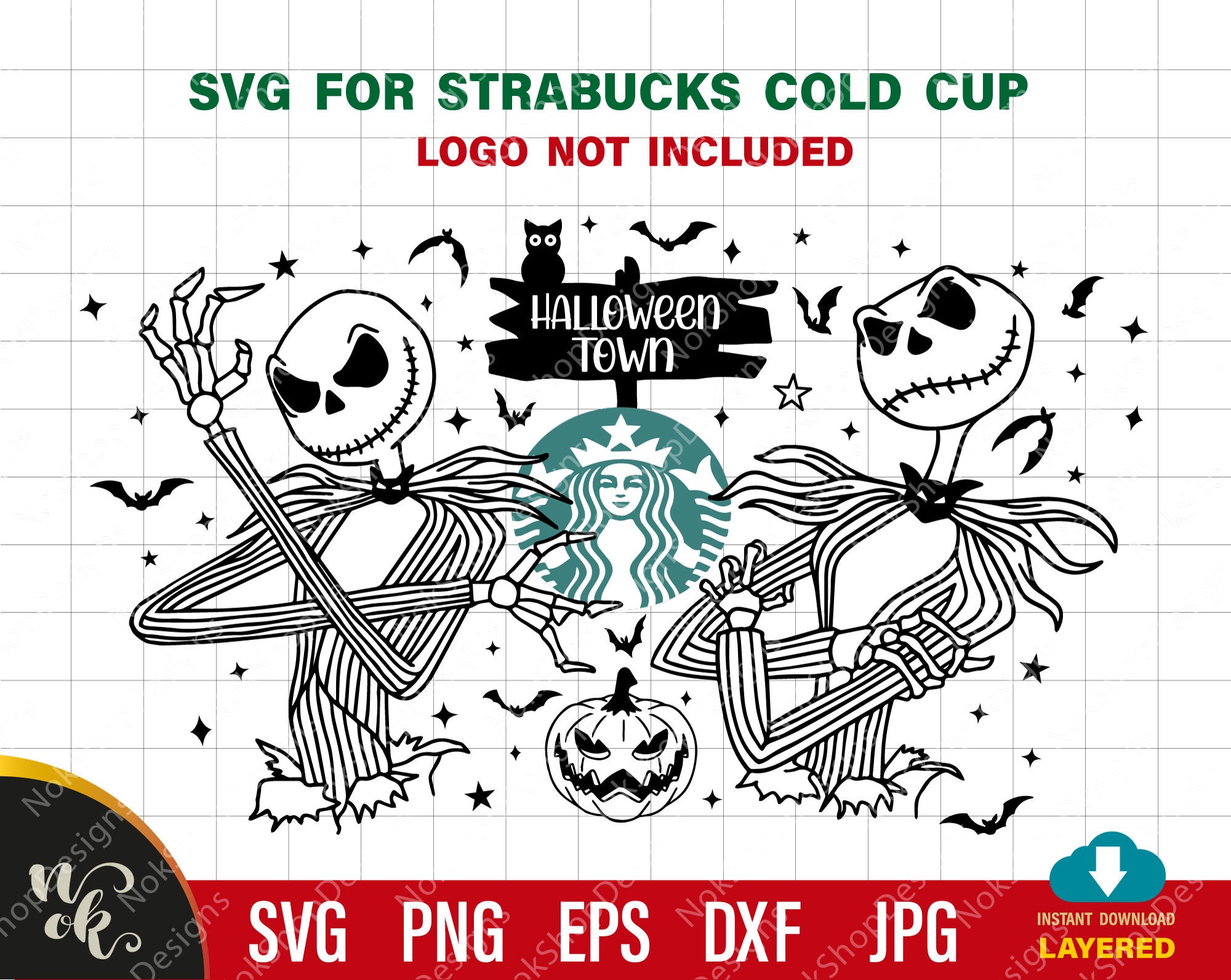 Jack Skellington Starbucks Cup SVG Bundle Skeleton black | Etsy