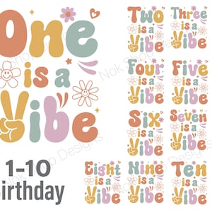 Pacote SVG de aniversário, Five Is A Vibe SVG, um, dois, três, quatro, seis, sete, oito, nove, dez, 5th Retro Groovy Birthday Girl Svg Png
