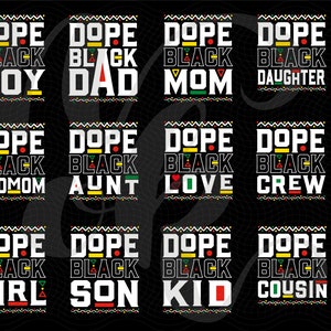 Dope Black Mom, Dad, Son, Tante und Tochter svg für Familienshirts | Super Muttertag und Vatertag Shirt, Geburtstagsgeschenk für Papa.