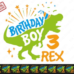 Dinosaurier-Geburtstags-Jungen-Bundle-Svg, Familie Saurus-Svg, Jungen-T-Rex-Party-Svg für Cricut und Silhouette geschnitten Dateien