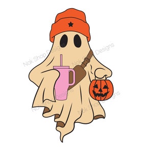Ghost svg, Cute Ghost Drinking Stanley Tumbler Inspired, PNG Sublimation Spooky ghost, DTF Print Tumbler Sticker svg file for Cricut