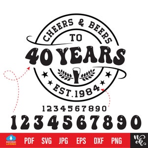 Verjaardag SVG PNG, Cheers & Beers tot 30, 40, 50, 60, 70, 80, 90 jaar, verjaardag shirt SVG-bestand knippen, retro grappig shirt sublimatie png