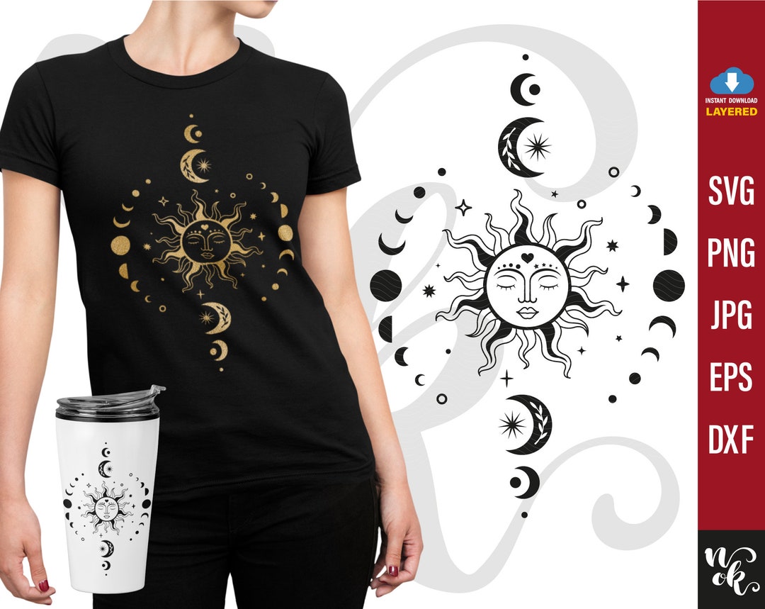 Sun and Moon Svg Designs With Moon Phase Boho Svg, Celestial Svg ...