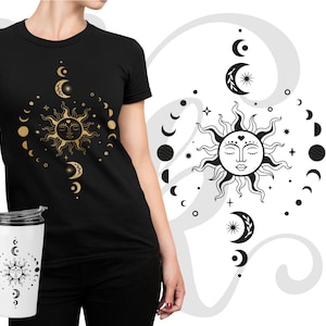 Sol e Lua SVG: Clipart Celestial de Fases da Lua Boho (Download Digital)