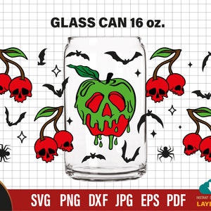 Halloween Libbey Glasdosen Wrap, Poison Fruit svg 16 Unzen Glasdosen Cutfile, Kirschschädel svg Dateien für Cricut, teckwrap vinyl svg