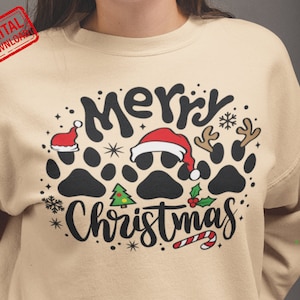 Frohe Weihnachten Pfoten svg, Weihnachten Haustier svg-Datei für Cricut, Silhouette, Pfotenabdruck Sublimationsdesign Png digitaler Download