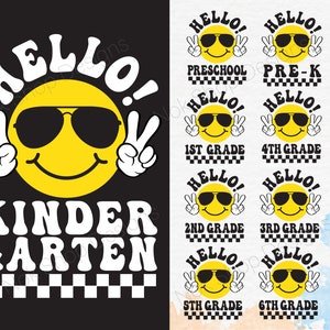 Pacchetto di file svg png per il ritorno a scuola, idea regalo per il primo giorno di scuola in formato SVG, ciao Pre-K, scuola materna, prima elementare, maglietta per insegnanti in formato SVG per Cricut, sorriso
