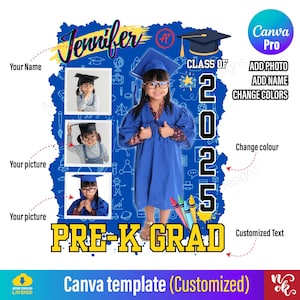 Graduation template canva 2025, Pre-K Graduate 2025 customize Canva template, Kindergarten Grad, Senior Class of 2025 Graduate Shirt photo