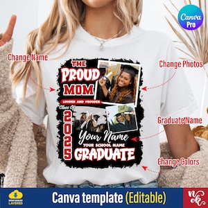 プラウドファミリーバンドル卒業TシャツCanvaテンプレート編集可能、卒業、2025卒業カスタマイズ、DIY、パーソナライズ