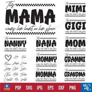 This Mama, Grandma, Nana Wears Her Heart on Her Sleeve svg for Cricut, Mama Bundle png, Custom Kids Names, Mothers Day Gift, PNG sublimation