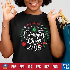 Equipe de primos de Natal 2025 SVG PNG, pijamas SVG, arquivo de corte de equipe de camisa de família SVG para Cricut, silhueta, sublimação, download digital