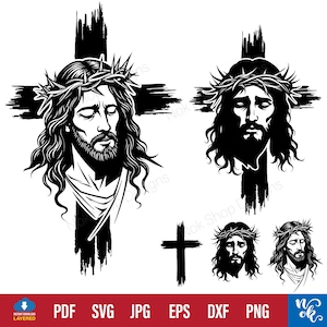 Jesus Christ svg, Jesus Crown of Thorns, Jesus Christ Png, Jesus Christ Vector, Christian Svg, Religion Svg for Crisut, Jesus Silhouette