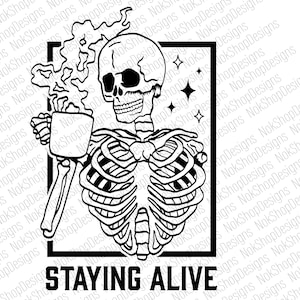 Skeleton Drinking Coffee Svg, Coffee sublimation png, Death drinking Coffee, Coffee SVG, Skeleton svg files for Cricut, Silhouette Cut File,