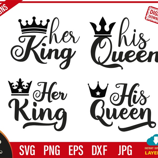 Her King His Queen svg png, King Queen Family SVG for Cricut, Cut files,  Her King Svg, His Queen Svg, digital download