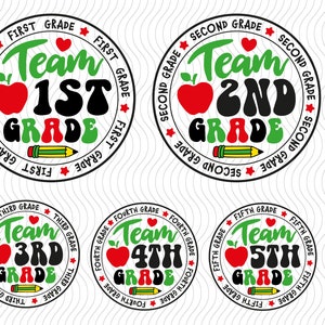 Pacchetto di file SVG per i gradi di squadra, file SVG per il ritorno a scuola, file SVG per la squadra di seconda elementare, terza, quarta, quinta elementare e primo giorno di scuola per Cricut e Silhouette.