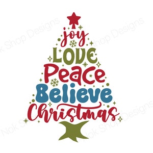 Árbol de Navidad SVG PNG, Navidad SVG, Árbol de Navidad PNG, Paz y Amor Svg, DXF, Archivos SVG para Cricut, Silueta, Diseño de sublimación de alegría PNG