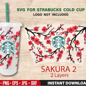 Sakura Starbucks Full Wrap, disegno di fiori di ciliegio giapponesi Sakura rosa, decalcomania per tazza fredda fai da te, Venti Cold Cup 24 Oz Svg per file di taglio Cricut