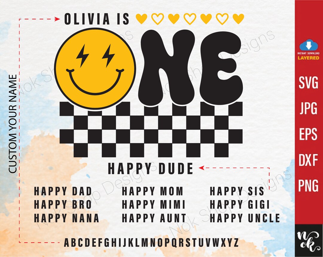 One Happy Dude 1st Birthday SVG PNG: Smiley Face Outfit (digital ...