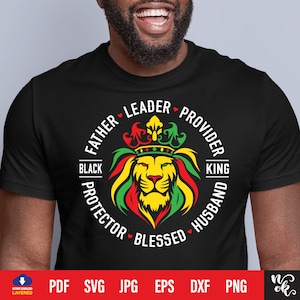 Roi noir svg png, fichier coupé fête des pères, chef fournisseur protecteur mari béni, couronne du roi lion, histoire des noirs Juneteenth, sublimation