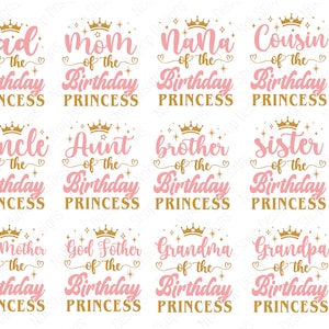 Pacote de Princesa de Aniversário Svg, Mãe da Princesa de Aniversário Svg, Aniversário Svg, Camisetas de Festa de Aniversário, Camisetas Combinando png