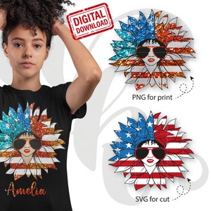 7 月 4 日の svg、アメリカの美女 svg、全米の女の子 svg、女性の花 svg、愛国的なひまわり svg、Cricut 用の米国独立記念日 svg