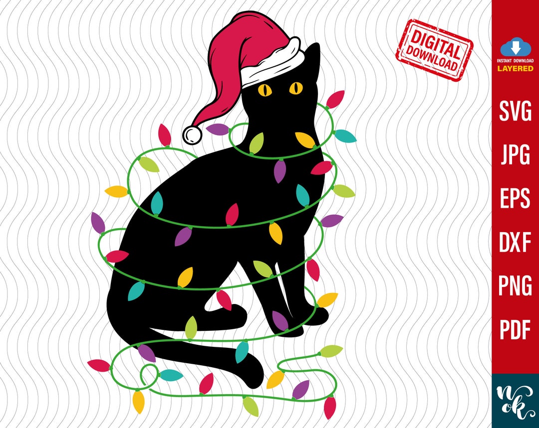 Christmas Cat Svg, Meowy Christmas Svg, Black Cat Merry Christmas, Cat ...