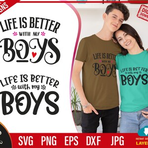 La vita è migliore con i miei ragazzi svg, mamma di ragazzi svg, mamma ragazzo Svg, file di taglio SVG Mom Life per Cricut, download digitale