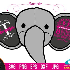 Anuncio de nacimiento de bebé (SVG) para niño y niña, plantilla de recuerdo de bebé, estadísticas de elefante (SVG), anuncio de nacimiento de oreja para Cricut, estadísticas de nacimiento (SVG)