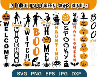 12 Porch Halloween Signs Bundle | Halloween Svg Bundle, Halloween Vertical Sign svg, Halloween porch sign svg, Halloween sign SVG