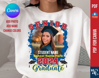 Graduation Senior Template Canva DIY, Senior Class of 2024 Template pdf for Canva easy add pictures, Graduate Gift idea, Editable Canva