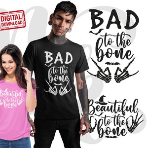 Bad to the Bone and Beautiful to the Bone svg, Halloween Sublimationen png Rock Dateien für Cricut und Silhouette Cameo