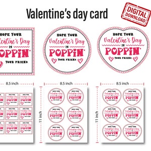 Hope Your Valentines Day is Poppin Digital Printable Valentine Tags Bundle, Valentines day cards for kids classrooms. PDF ready to print. image 1