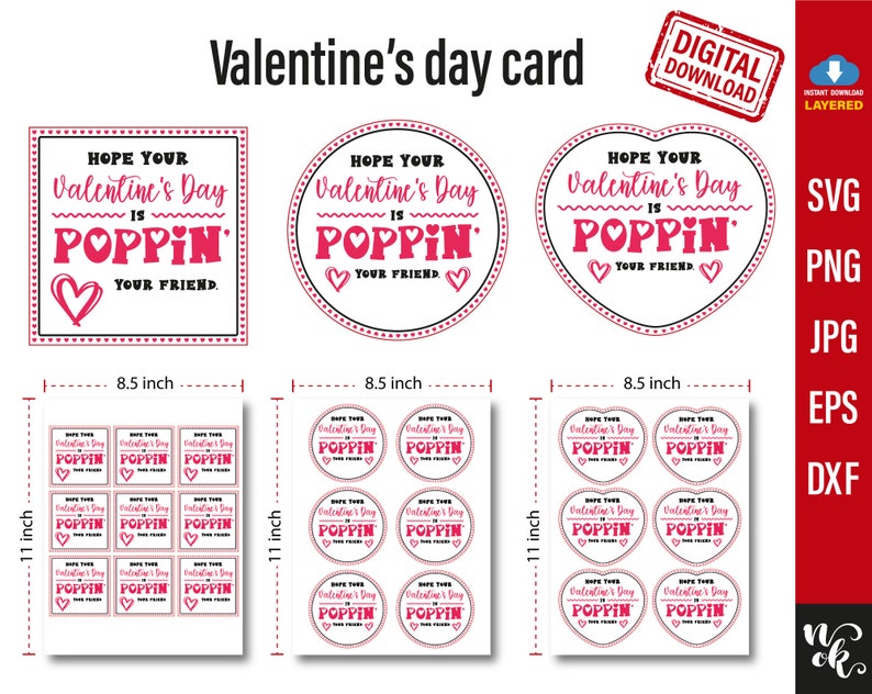 Hope Your Valentines Day is Poppin Digital Printable Valentine Tags Bundle, Valentines day cards for kids classrooms. PDF ready to print. image 1