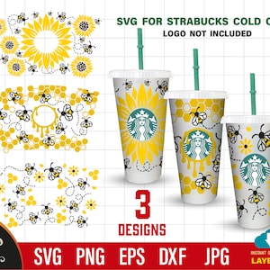 Template Cold cup svg Bundle | Honey Bee svg | Bee Love svg | Bee Full Wrap for cold cup 24 oz., Honeycomb svg files for Cricut.