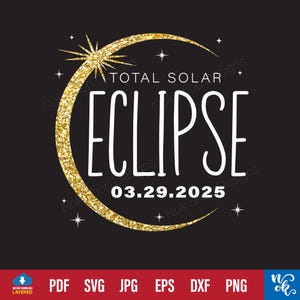 Eclipse solar total de 2025 (svg, png), Eclipse solar total del 8 de abril de 2025 (svg), Archivo de corte de eclipse solar, Eclipse solar total de 2025 (sublimación DTF)
